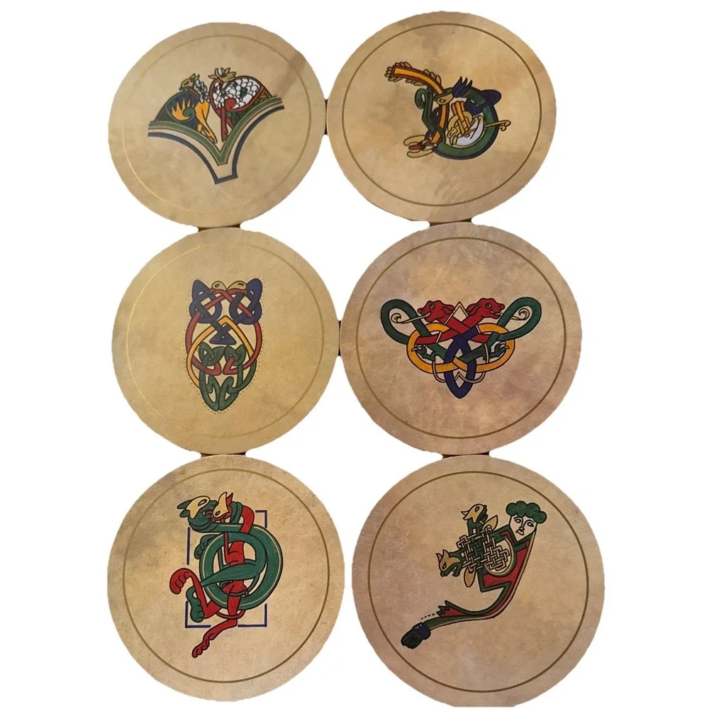 Connemara Bodhrands Six Coasters Celtic Ireland Cork Red Gold Box Picture Press